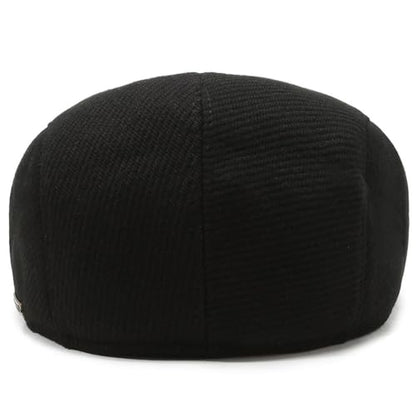 Men's Newsboy Cap with Earflaps Flat Ivy Caps Gatsby Golf Cabbie Hats - color: Black