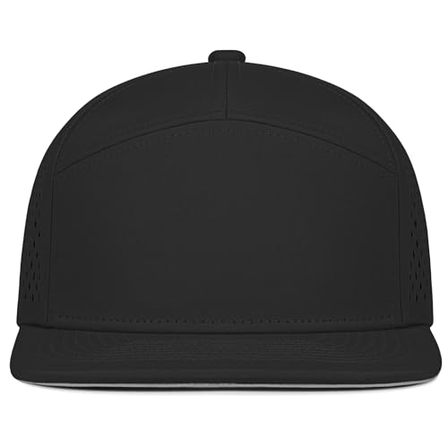 4 Inclusive Sizes Performance Flat Brim Trucker Hat Men Women, 7 Panel Snapback Running - color: 61.black