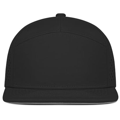 4 Inclusive Sizes Performance Flat Brim Trucker Hat Men Women, 7 Panel Snapback Running - color: 61.black
