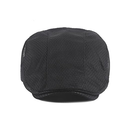 FASHIXD Mens Mesh Flat Caps Light Summer Beret Hat Breathable Newsboy Ivy Cap Cabbie Adjustable - color: Black