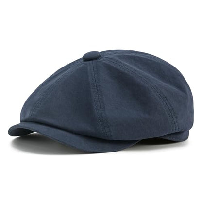 BOTVELA Men's Newsboy Gatsby Hat Cotton Cabbie Cap - color: Navy, size: 7 1/4