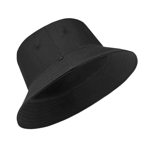 Oversize XXL Bucket Hat, Reversible Cotton Fisherman Hats, Unisex Double Side Wear Bucket Sun Hats with Chin Strap - color: Black-black, size: XX-Large