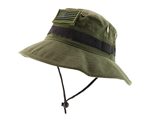 Armycrew XXL Big Size Boonie Jungle Outdoor Hat with American Flag Patch - color: Olive