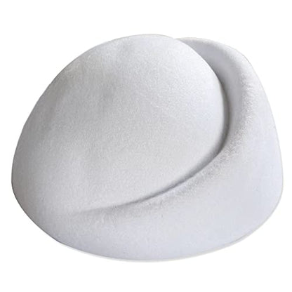 YING LAN Women Wool Cap Stewardess Pillbox Hat Fascinator Base - color: White
