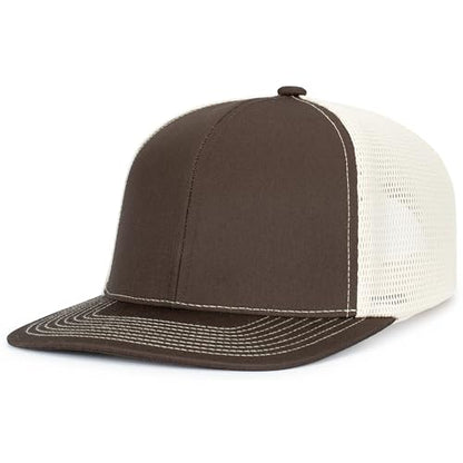 Pacific Headwear Contrast Stitch Trucker Pacflex Snapback Cap - color: Grey Brown/Beige/Grey Brown