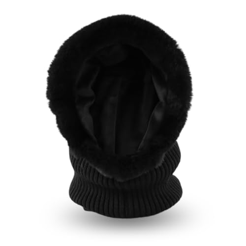 Winter Fleece Balaclava Warm Men Hood Hat Knit Women Hooded Scarf - color: Black