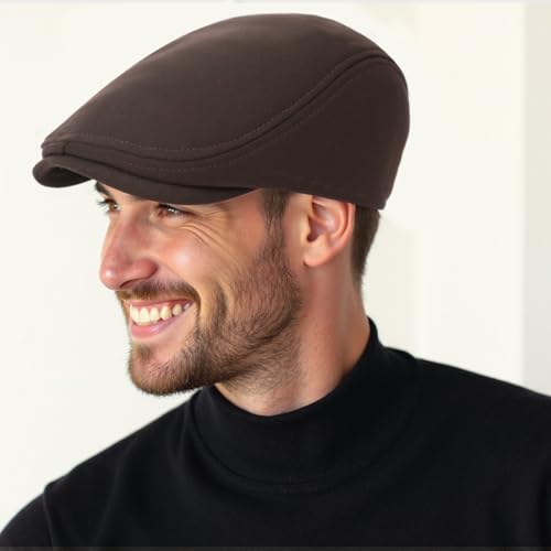 Senker Fashion 2 Pack Newsboy Cap for Men, Wool Blend Tweed Flat Cap - color: Black Dark Brown