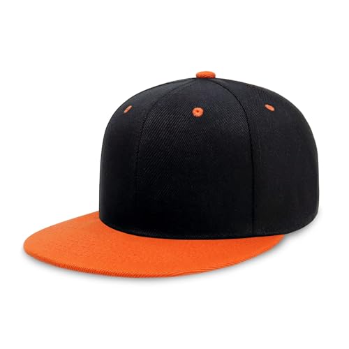 CHOK.LIDS Classic Snapback Flat Bill Hat Blank Adjustable Baseball Cap - color: Black/Orange