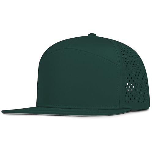 4 Inclusive Sizes Flat Bill Performance Trucker Hat Men Women, 7 Panel Snapback Running - color: 17.dark Green