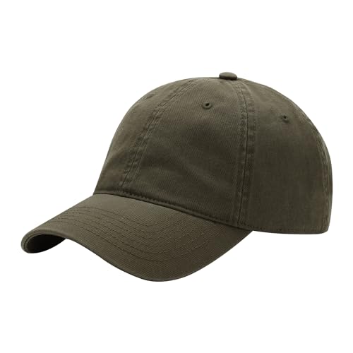 Washed Baseball Cap - Vintage Cotton Dad Hat Adjustable Unisex - color: Olive Green
