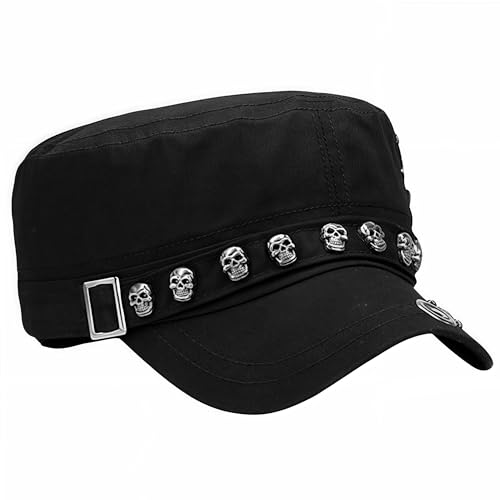 Oversize Cadet Hat Women Hip Hip Punk Rock Rivet Cotton Baseball Caps Big Head Men Army Sun Caps Dad Flat Top Fitted Hats - color: Black 1