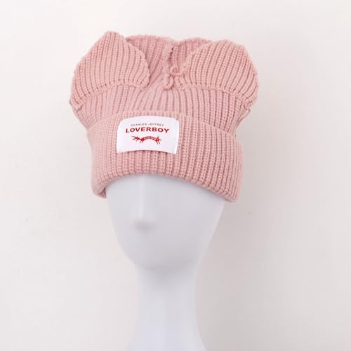 Knitted Beanie Hat Cute Rabbit Long Ears Fun Caps Fluffy Winter Warm Knitted Rabbit Hats Outdoor Slotty Cap - color: Pinkz