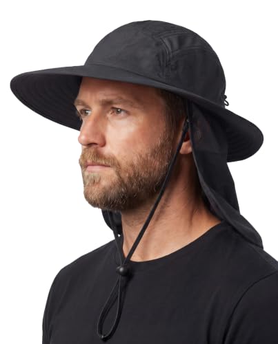 Home Prefer UPF 50+ Sun Hat with Neck Flap Wide Brim Fishing Hat for Men - color: Black