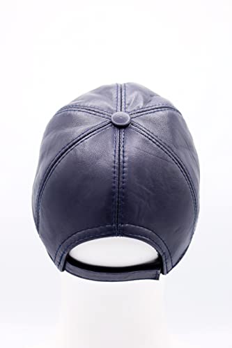 Genuine Leather Unisex Baseball Cap - color: Dark Blue