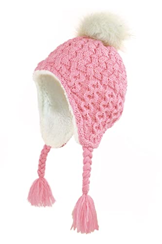 Toddler Infant Beanie Hat with Ear Flaps Kids Winter Pom Hats Knit Warm Fleece Lined Cap for Baby Boys Girls - color: Pink, size: Medium