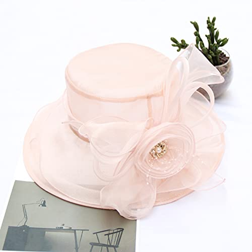 Women's Organza Derby Fascinator Hat Cloche Bowler Hat Cocktail Tea Party Wedding Sun Hat - color: B6-nudepink