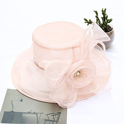 Women's Organza Derby Fascinator Hat Cloche Bowler Hat Cocktail Tea Party Wedding Sun Hat - color: B6-nudepink