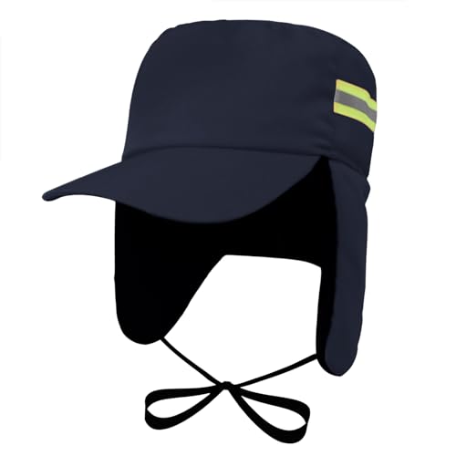 High Visibility Winter Ski Cap Warm Fleece Lined Pilot Visor Cap Windproof Earflap Peruvian Hunting Trapper Hat - color: Navy Blue