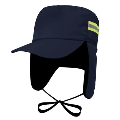 High Visibility Winter Ski Cap Warm Fleece Lined Pilot Visor Cap Windproof Earflap Peruvian Hunting Trapper Hat - color: Navy Blue