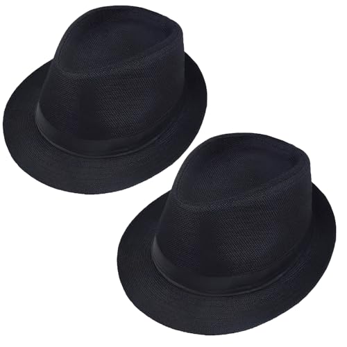 Giroir 2Pack Fedora Hats for Men Women Short Brim Unisex Short Brim Summer Beach Style 1920s Party Accessories - color: Black+black, size: Large-X-Large