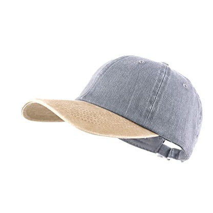 LANGZHEN Unisex Baseball Cap 100% Cotton Fits Men Women Washed Denim Adjustable Dad Hat - color: Washed-grey Yellow