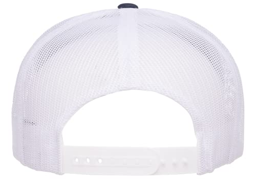 Yupoong 5-Panel YP Classic Trucker Cap | High Profile Flat Visor Snapback - color: Navy/White