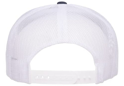 Yupoong 5-Panel YP Classic Trucker Cap | High Profile Flat Visor Snapback - color: Navy/White