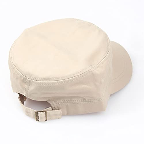 2 Pack Cadet Army Caps Flat Top Military Hats for Men Women - color: Beige