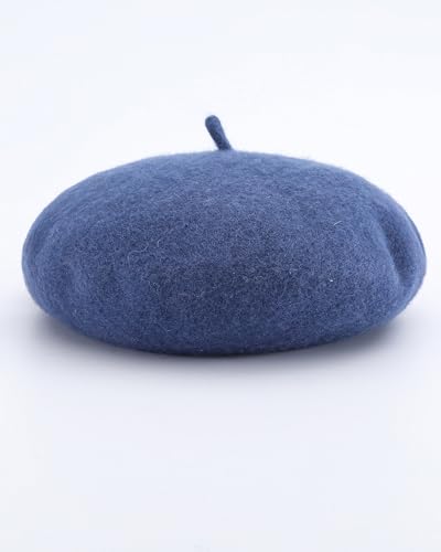 French Beret Hats for Women - Wool Solid Color Beanie Cap - color: Navy Blue