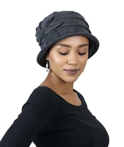 Fleece Flower Cloche Hat for Women Chemo Cancer Ladies Headwear 50+ UPF - color: Grey
