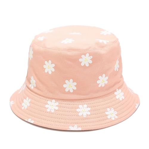 Printed Bucket Hat - Reversible Packable Summer Travel Beach Sun Cap for Men Women Teens - color: Daisy Pink