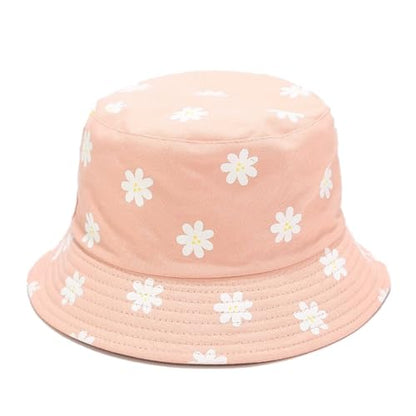 Printed Bucket Hat - Reversible Packable Summer Travel Beach Sun Cap for Men Women Teens - color: Daisy Pink