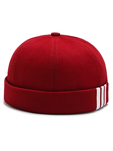 Dome Brimless Docker Cap Sailor Beanie Cap Visorless Hat for Men & Women - color: Red