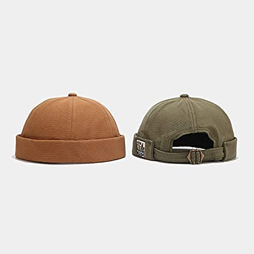 Men Hats Docker Cap Hats Beanie Sailor Cap Worker Hat Rolled Cuff Retro Brimless Hat with Adjustable - color: Dzm34-khaki