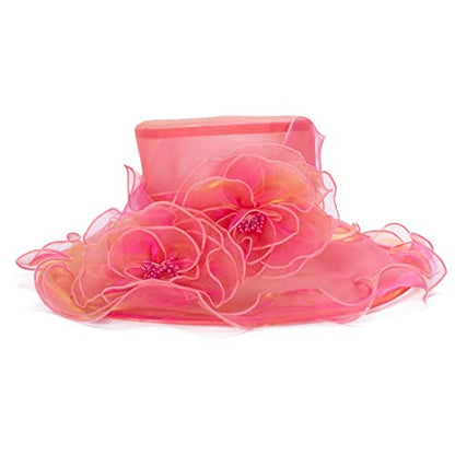 Lawliet Womens Dressy Wide Brim Church Wedding Occasion Sun Hat A613 - color: Fuschia With Gold