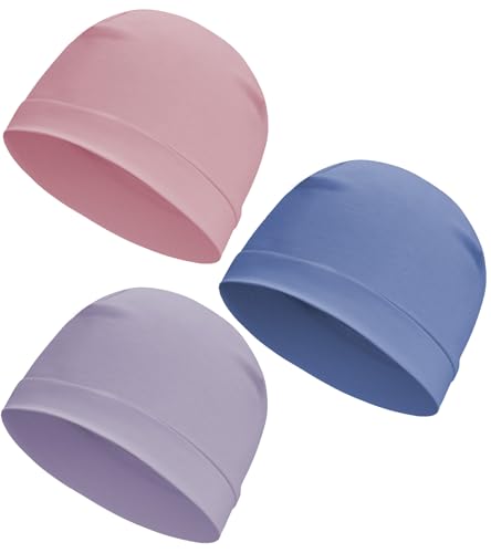 Cotton Skull Cap Sleep Cap Beanie Helmet Liner for Men Women - color: Set E-light Blue,pink,light Purple