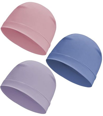 Cotton Skull Cap Sleep Cap Beanie Helmet Liner for Men Women - color: Set E-light Blue,pink,light Purple