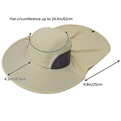 BASSDASH UPF 50+ Unisex Water Resistant Wide Brim Sun Hat with Large Neck Flap Ponytail Fishing Hat for Men Women - color: Cream