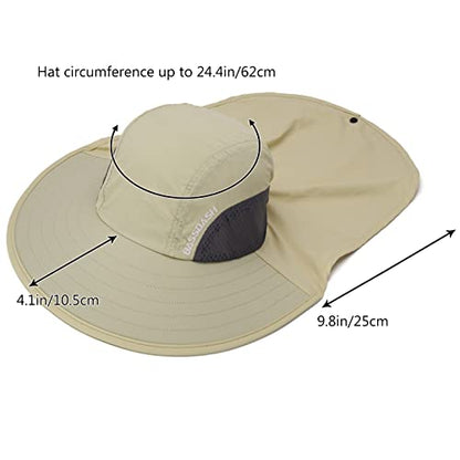 BASSDASH UPF 50+ Unisex Water Resistant Wide Brim Sun Hat with Large Neck Flap Ponytail Fishing Hat for Men Women - color: Cream