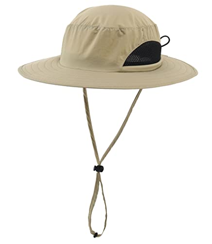 Kids Sun Protection Hat Quick Dry Adjustable Wide Brim Bucket Hat for Boys Girls Summer Fishing Hiking - color: Khaki
