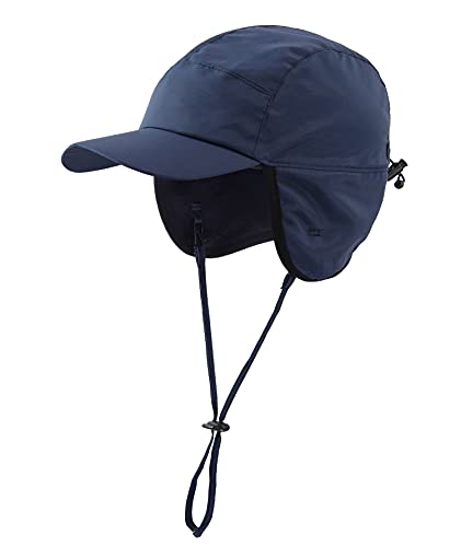 Home Prefer Waterproof Men's Winter Hats with Visor Warm Fleece Lined Baseball Cap Earflaps Trooper Trapper Hat for Men - color: Navy Blue