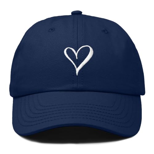 Hand Drawn Heart Hat Womens Embroidered Baseball Cap - color: Navy Blue