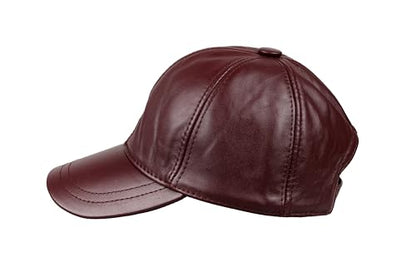 Genuine Leather Unisex Baseball Cap - color: Burgundy