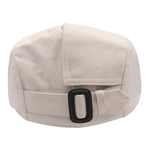 ZLYC Men Cotton Flat Cap Summer Scally Newsboy Beret Driver Hat - color: Button Decor Beige