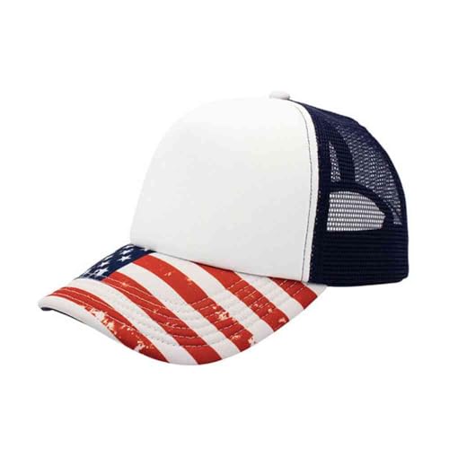 The Vintage Year High Crown Foam Mesh Camouflage Trucker Hat Baseball Cap - color: Flag/White/Navy