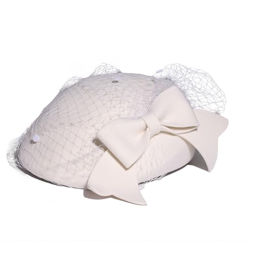 Women's French Beret Hat with Veil Wool Felt Cloche Cap