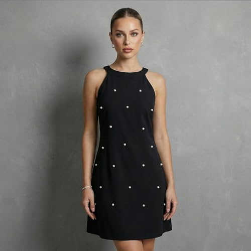 Women Summer Sleeveless Halter Neck Dresses 2026 Casual Floral Print Dress Sun Dresses for Party Beach Vacation - color: Black+bead, size: Large