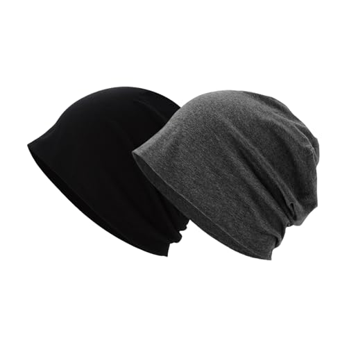 Women's Slouchy Beanie Hat Chemo Caps Cancer Headwear Hats Turban Baggy Sleeping Cap Boho Hats - color: 2pcs Black Gray