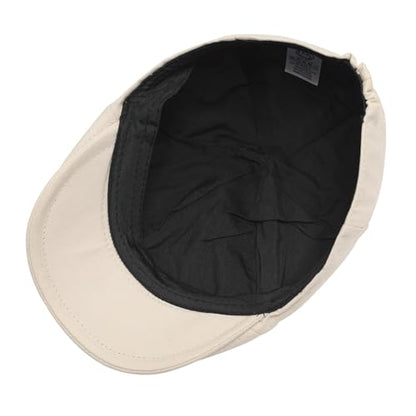 ZLYC Men Cotton Flat Cap Summer Scally Newsboy Beret Driver Hat - color: Plain Beige