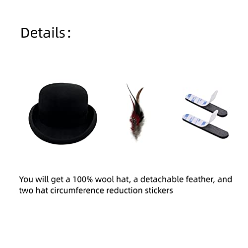 Black Bowler Hat for Men 100% Wool Derby Hat Mens Dress Hat Fedora Hats for Men Top Hat for Costumes - size: Medium